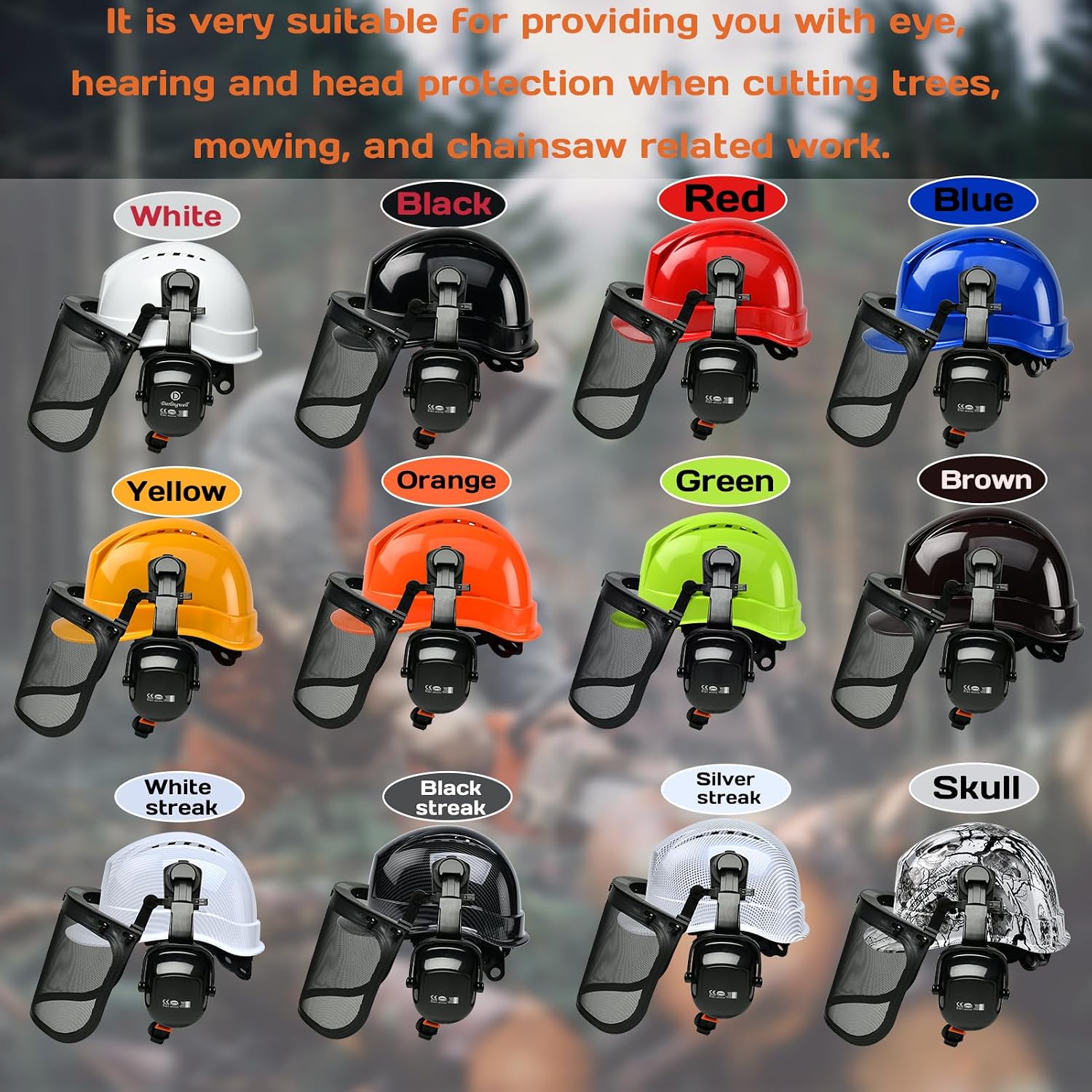 Chainsaw Helmet with Face Shield and Ear Muffs，Customization Mesh Face Shield Forestry Helmet，Chainsaw Safety Equipment