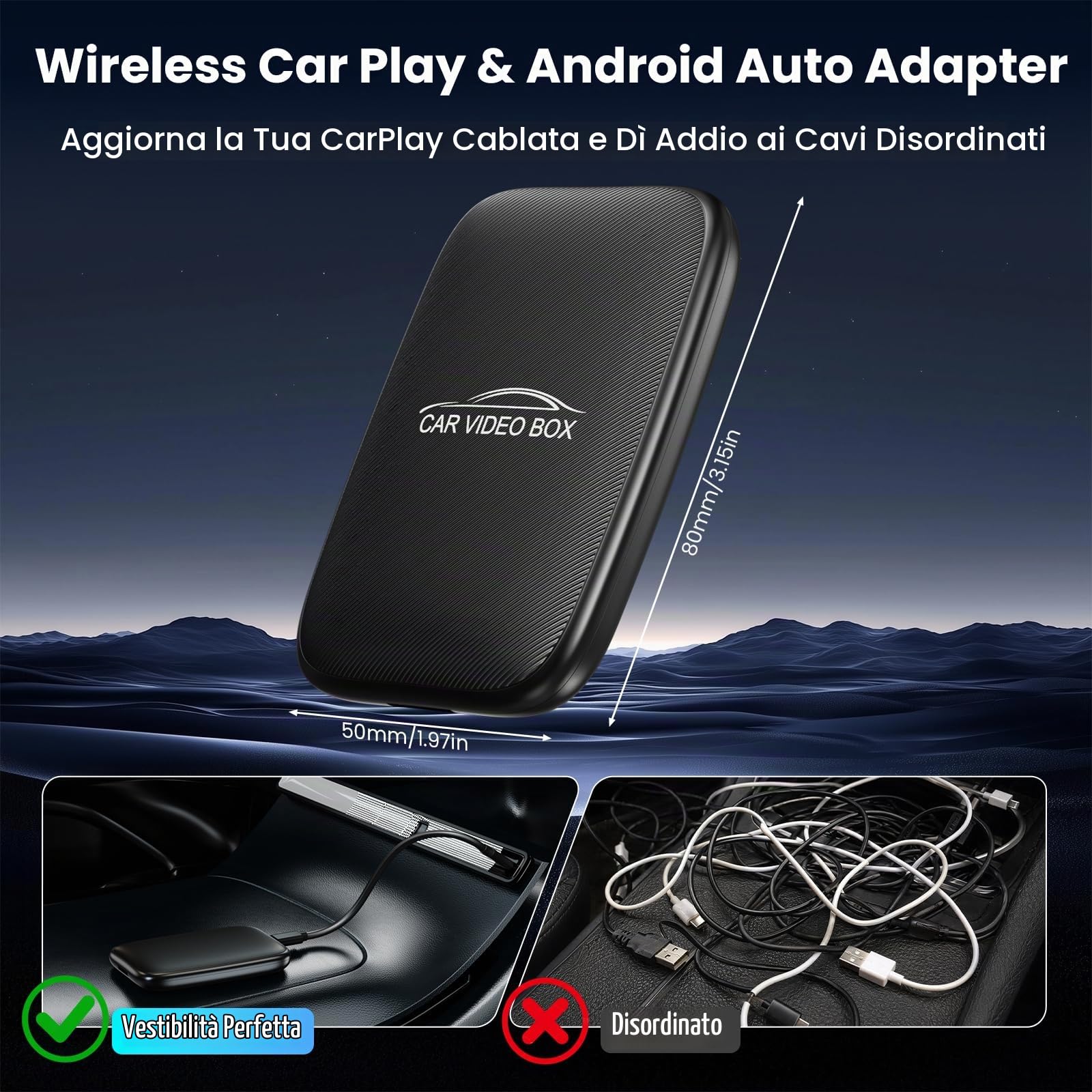 CarPlay AI Box 2026 Upgrade – Adattatore wireless Apple CarPlay & Android Auto, Magic Video Box con Netflix, Y schede TF, Plug-and-Play Car play Adapter per iOS 10+ / Android 11+