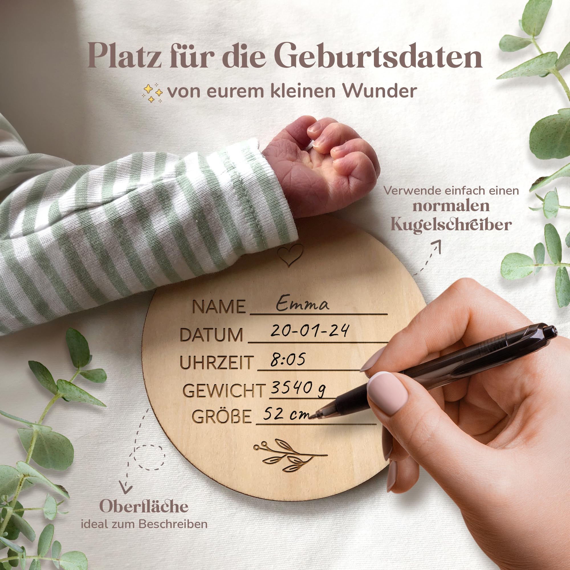 Holz Meilensteinkarten Baby auf deutsch - 30 Meilensteine auf edlen Holzscheiben als Geschenk zur Geburt/zur Babyparty für Schwangere, werdende Mütter, werdende Eltern.