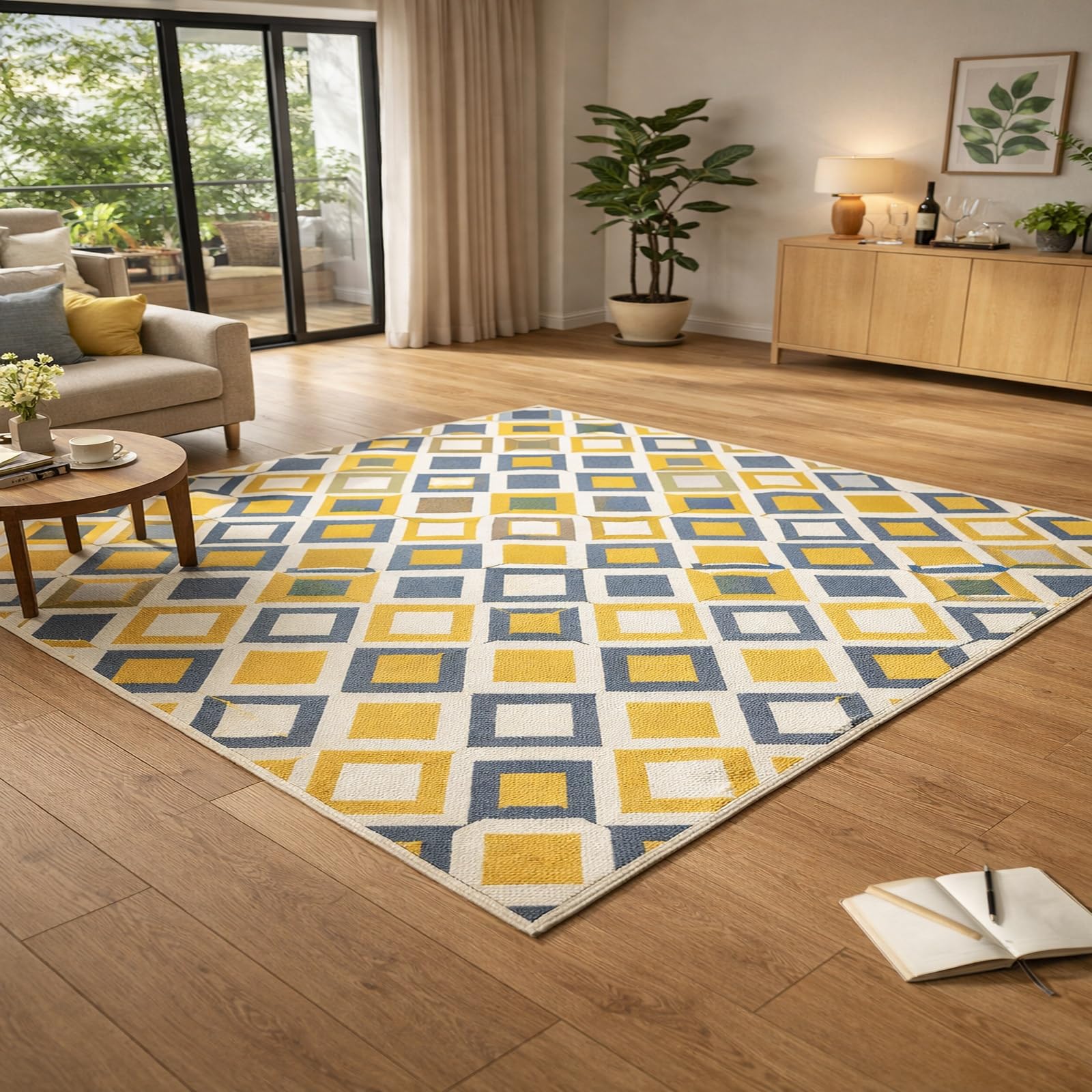 Alfombra amarilla geométrica de fácil cuidado y alta densidad