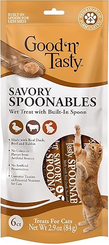 Good 'n' Tasty Savory Spoonables con pato real, carne de res y conejo, tubo de 6 unidades, golosinas húmedas exprimibles de triple sabor para gatos