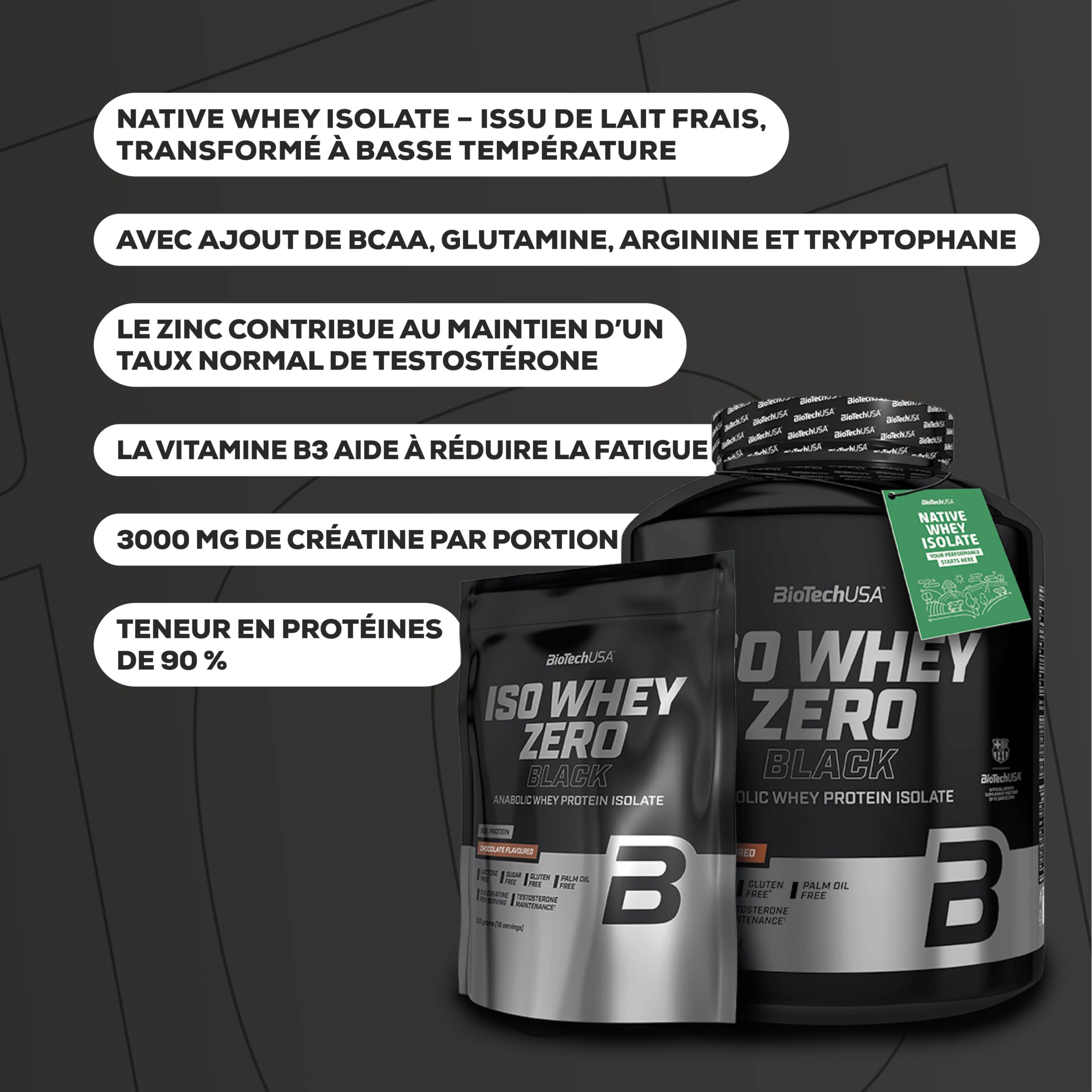 BioTechUSA Iso Whey Zero Black | Protéine de première qualité avec créatine, zinc, vitamine B3 et acides aminés | 90% de protéines | Sans sucre, sans lactose, sans gluten, 1816 g, Chocolat