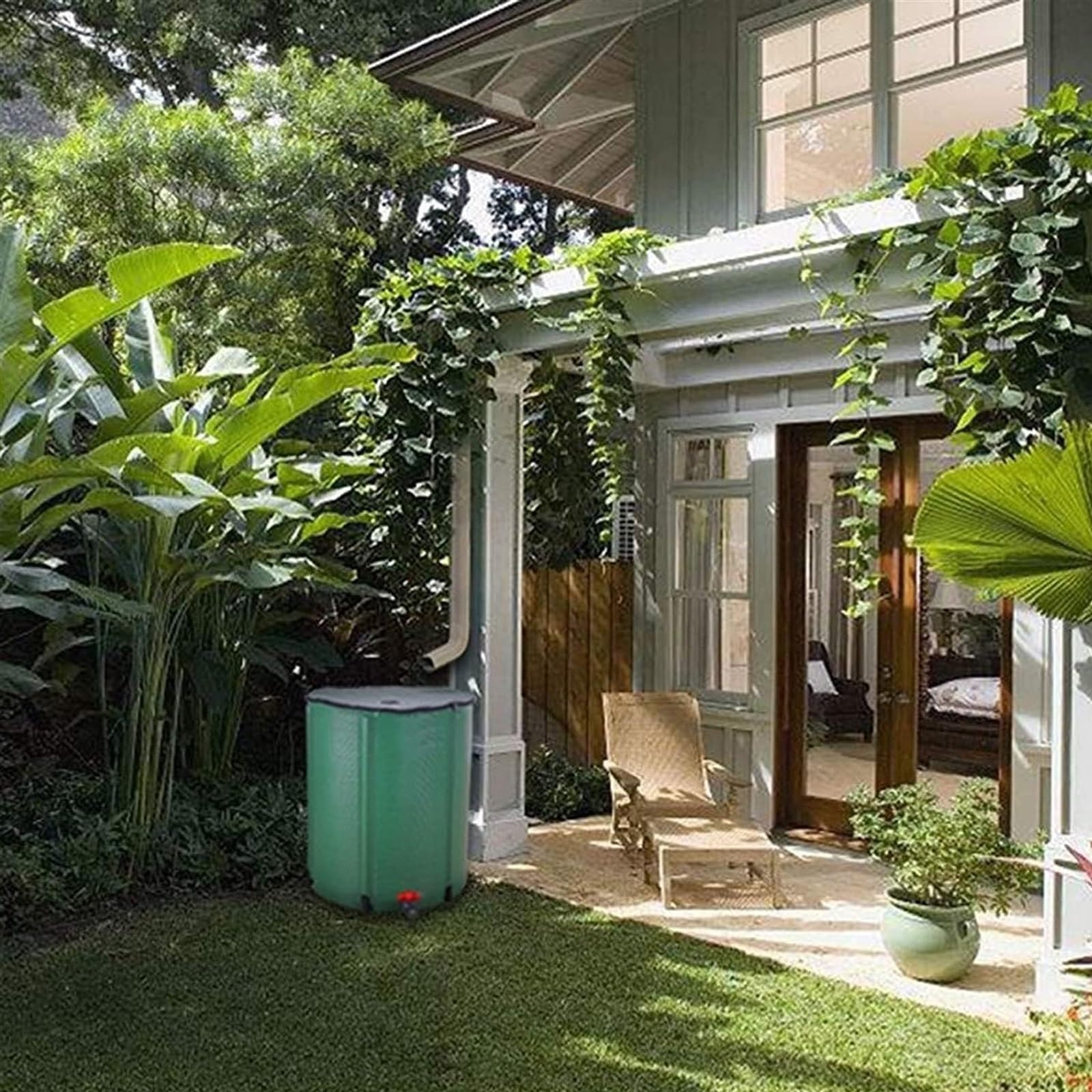 Barril Plegable de 50 litros para jardín, Sistema portátil de recolección de Agua de Lluvia de PVC, Tanque ecológico para la recolección de Agua de Lluvia en Patios y terrazas (Verde).