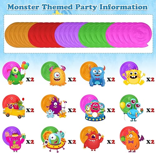 Miniatura 3 de Faccito 54 piezas de decoración de espirales colgantes de monstruo de dibujos animados, serpentinas en espiral, decoración para fiesta de