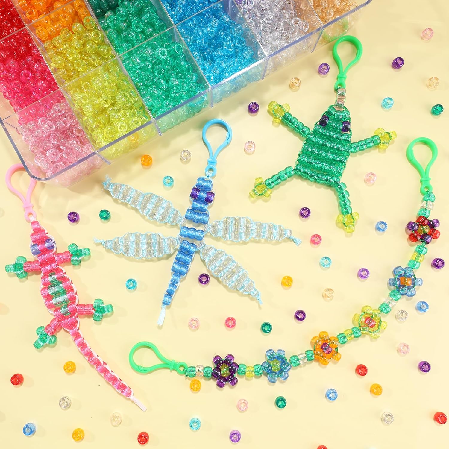 2600+pcs Pony Beads Kit Rainbow Glitter Plastic Beads Multicolor Pony Bead Bulk with Elastic String, Hair Bead for Braids DIY Crafts Jewelry Making Kit for Bracelets Necklaces - Image 4