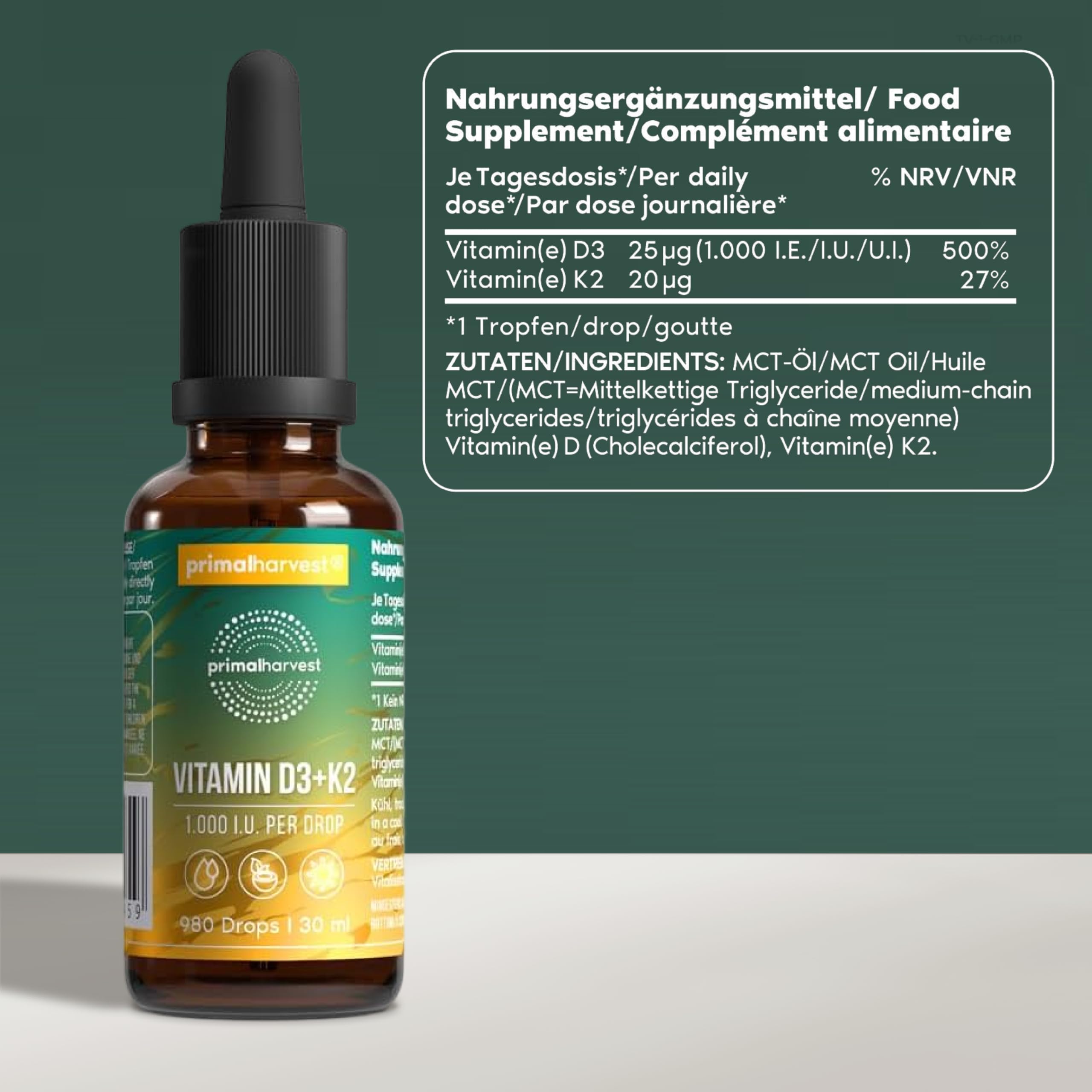 Primal Vitamine D3+K2 - Complément alimentaire quotidien végétarien