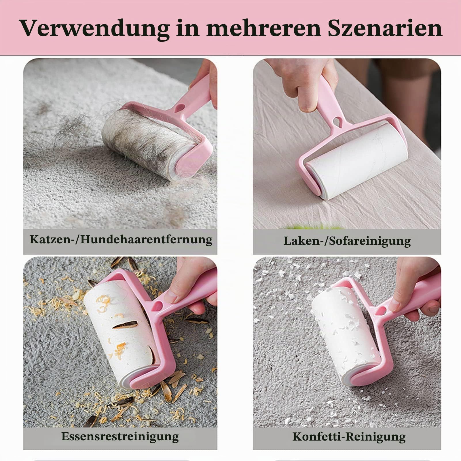 Fusselrollen für Tierhaare, Extra Stick Fusselentferner mit Abdeckung, Hunde/Katze Haarentfernung, 4 Nachfüllungen + 1 Roller, insgesamt 220 Blatt
