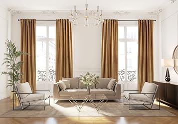 Extra Long Solid Luxury Matte Velvet Soft Curtain Dijon Single Panel Hanging Back Tap & Rod Pocket Home Decor 5-25 Feet Custom Made Curtains -Made in Turkey Each52"x132"
