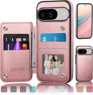 DJDUCK Designed for Google Pixel 9 5G/Pixel 9 Pro Case Wallet with Card Holder, [Magnetic Clasp Cover] [RFID Blocking Leather Protection] Shockproof Women Men Cases for Pixel 9 Rose Gold