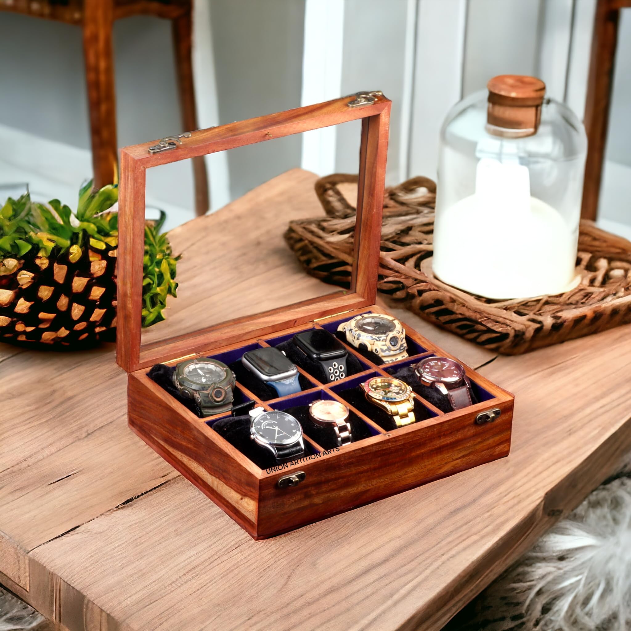 Union Artition Arts wooden Watch Box Organizer For Men and Women, Watch case box for men, Watch box with build with Solid Indian Rosewood, Organizer Box (Natural wood, 8 slots (Brown) (B0CZ7LXFFC) Amazon Price History, Amazon Price Tracker