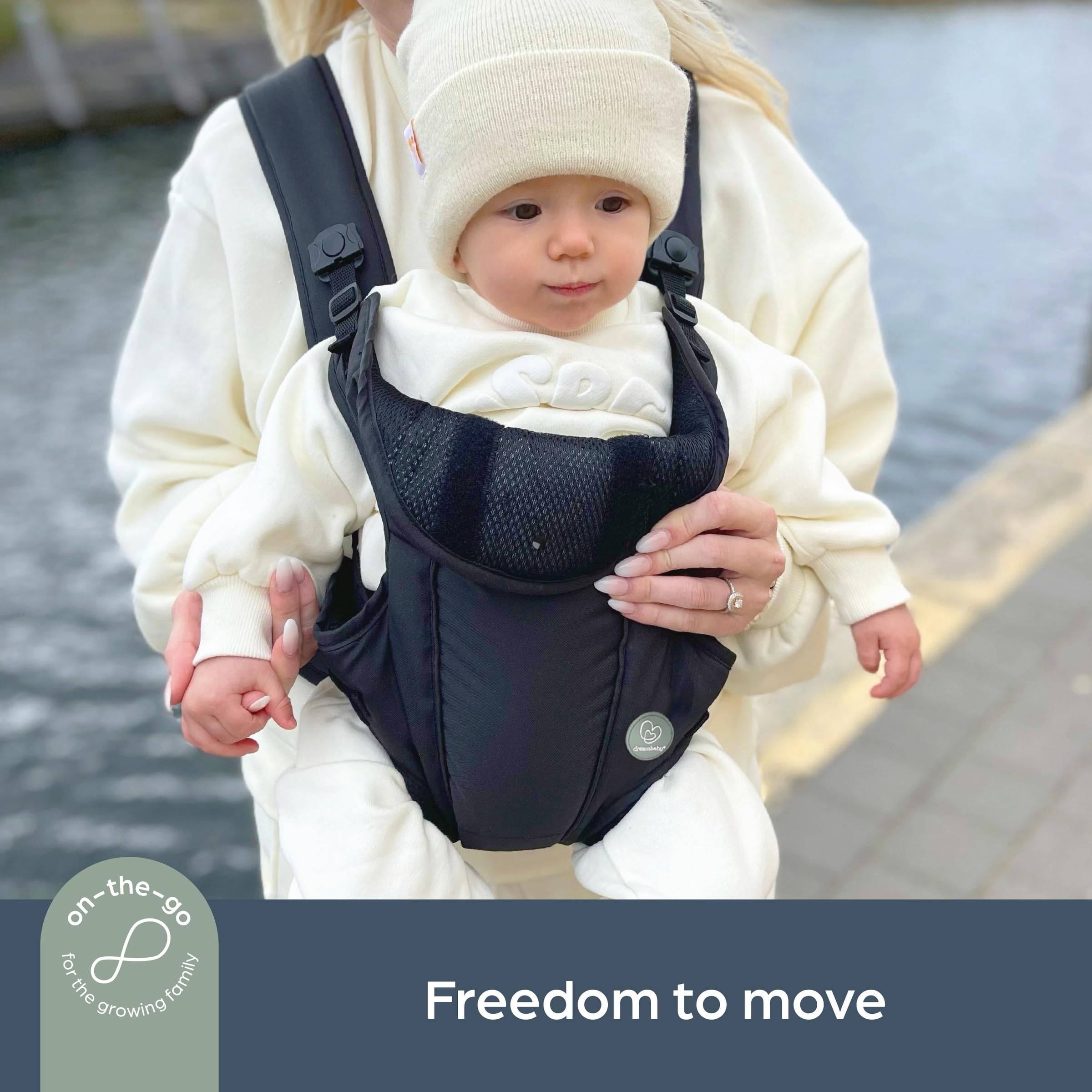 Dreambaby Manhattan - Portabebés ajustable 3 en 1 para recién nacidos y niños pequeños de hasta 33 libras, se adapta a la mayoría de tamaños de adultos, modelo L296, color negro