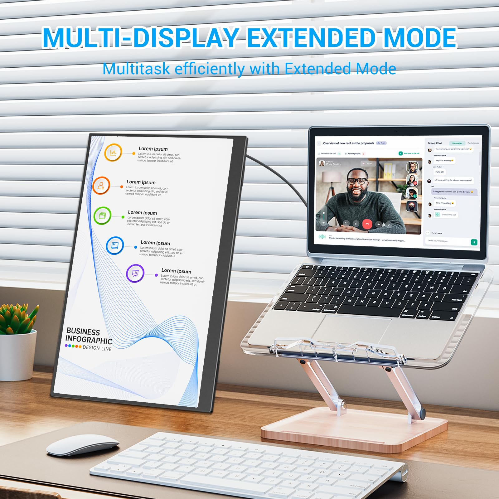 Veout Przenośny monitor 14-calowy, ultracienki IPS FHD z USB-C i HDMI, monitor podróżny do laptopa z podpórką i głośnikami, do laptopa, komputera stacjonarnego, telefonu, Maca