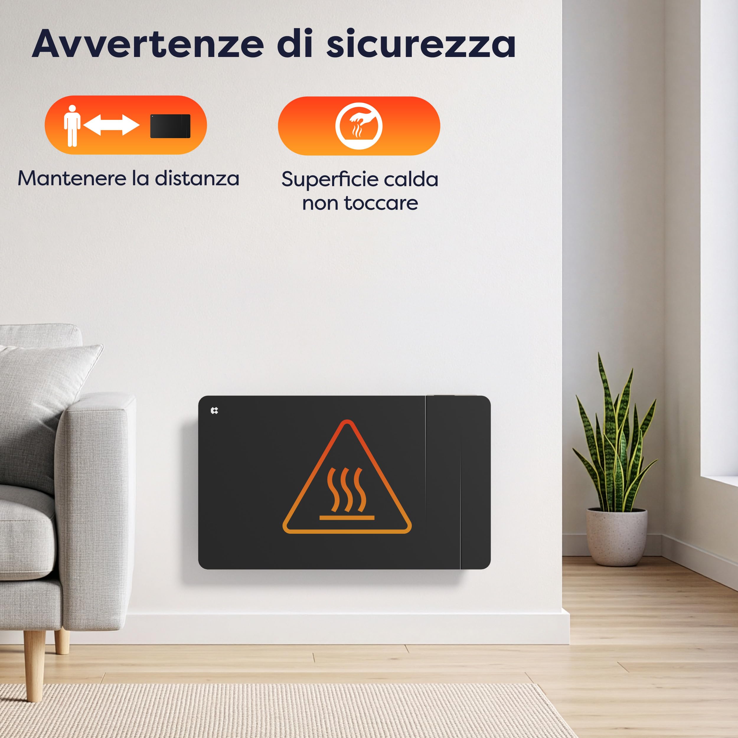 CIARRA Radiatore Ceramica e Pellicola Riscaldante 1500W - WiFi-Nero | Riscaldamento a Parete Intelligente PID per Soggiorno/Bagno (10-20㎡) - Calore omogeneo - Anti-gelo