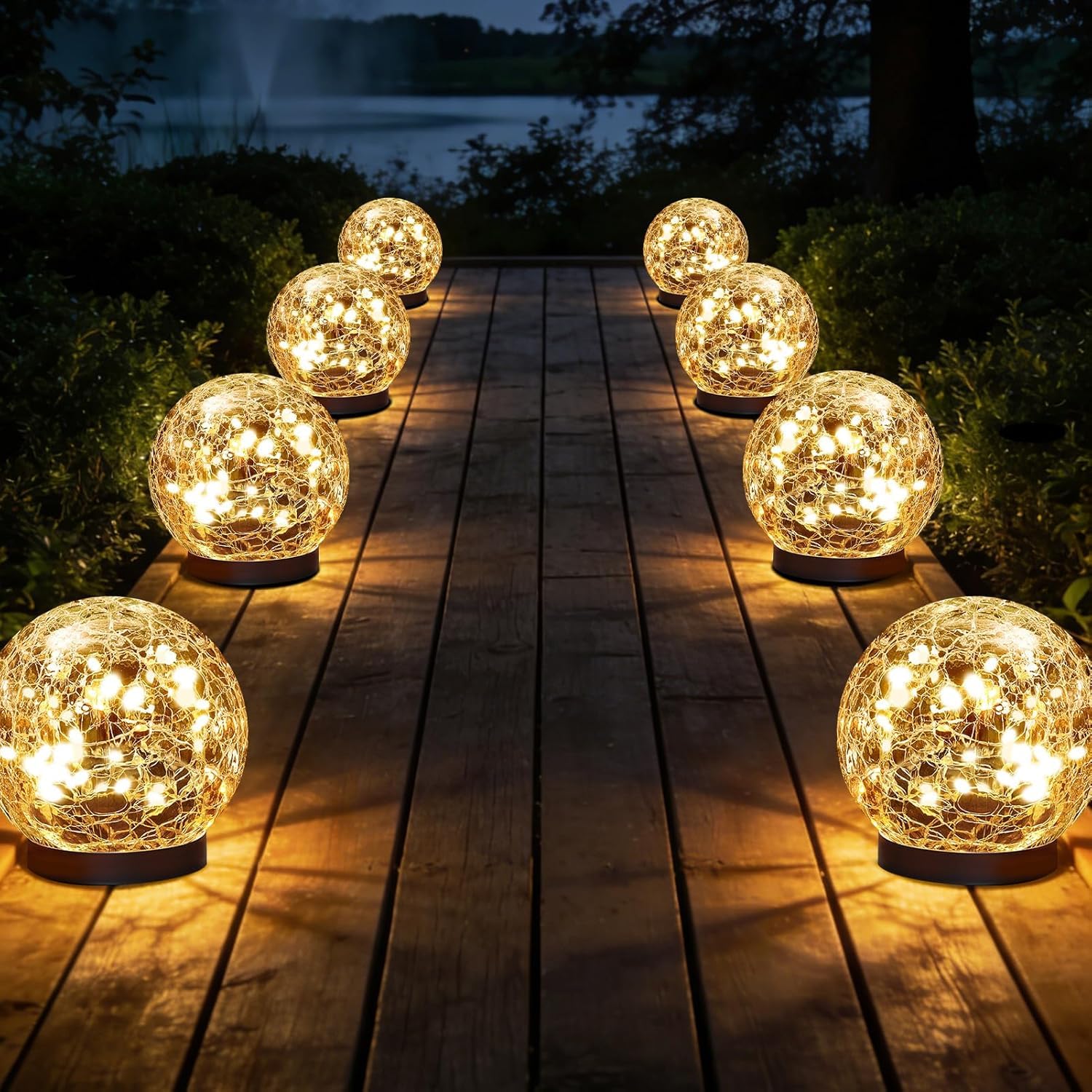 Xing, 4 luci solari a globo per esterni, impermeabili, per giardino, sfera di vetro incrinato, luci solari per esterni, decorazioni per esterni e esterni, per patio e cortile, prato, cortile