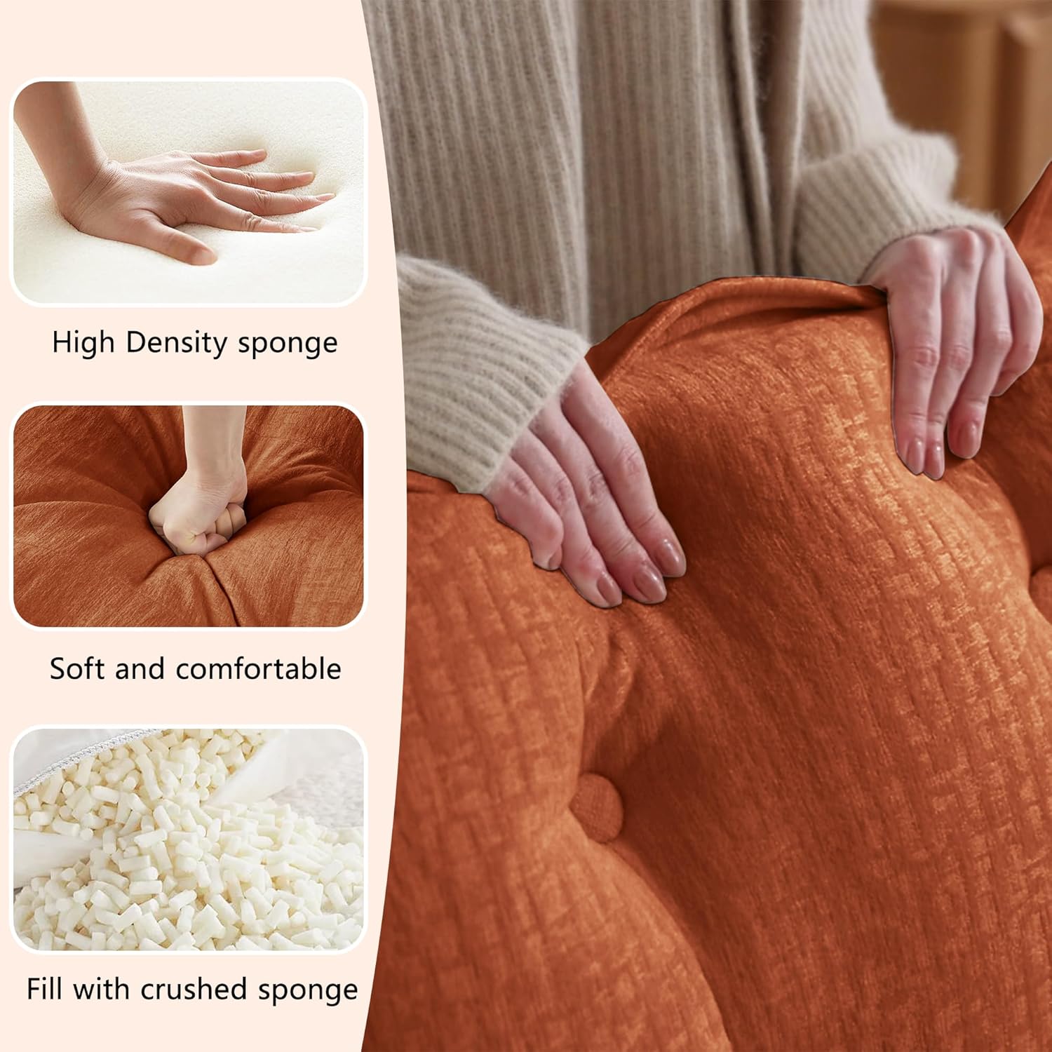 77'' Modular Sectional Couch, Loveseat Chenille Cloud Sofa, Orange Couch with Deep Seat for Living Room