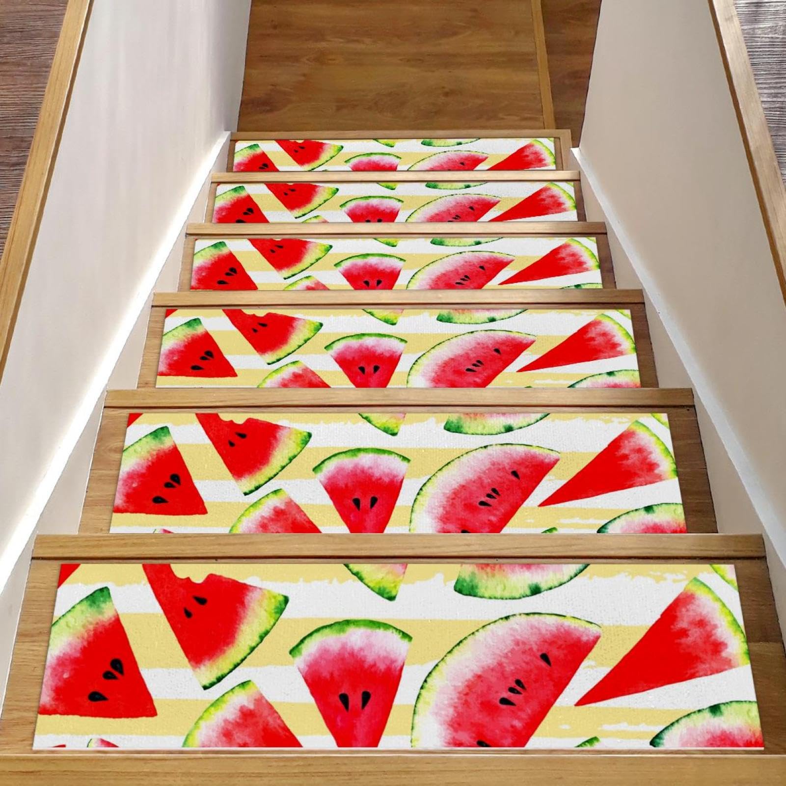 Tapis d'escalier antidérapants jaune pastèque lot de 15 pour marches bois 20x76 cm