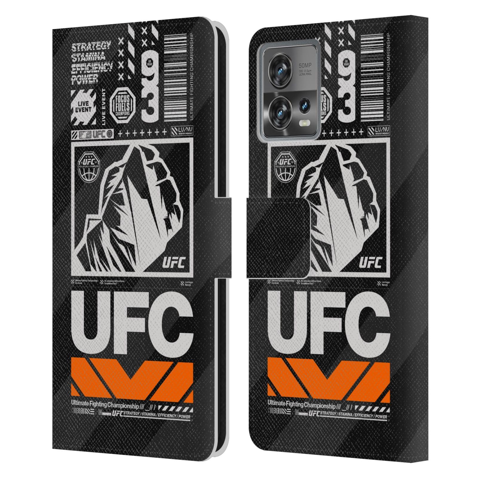 Head Case Designs Officially Licensed UFC Typography Logo Graphics Leather Book Wallet Case Cover Compatible with Motorola Moto Edge 30 Fusion