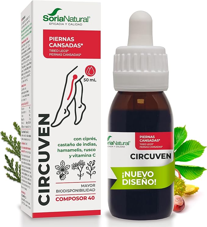 Soria Natural Composor 40 Circuven - Alivio Piernas cansadas, Favorece la Circulación de Retorno - Castaño de Indias, Ciprés, Hamamelis,Rusco, Vitamina C - Bote de 50mL