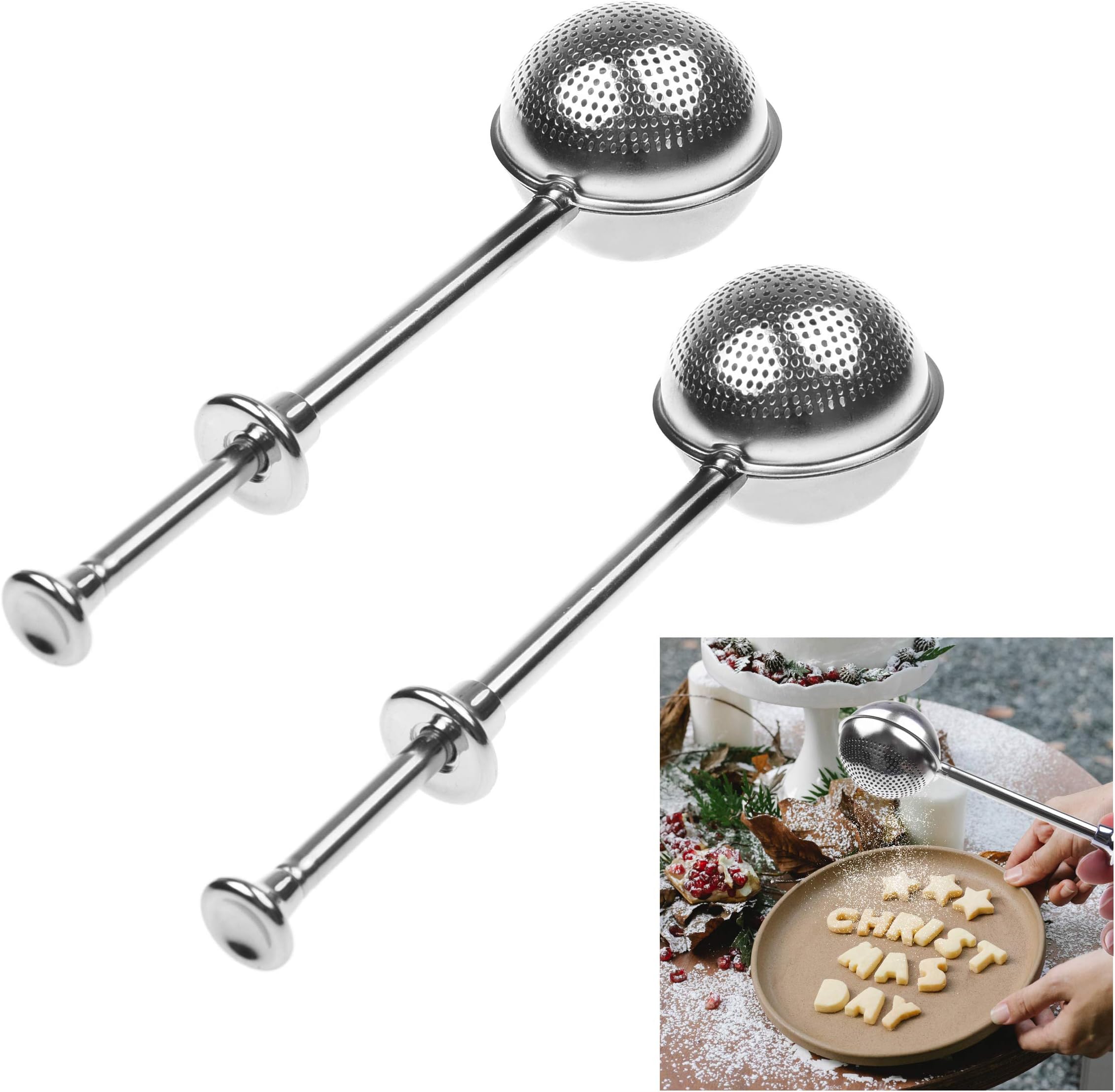 2X Baker's Dusting Wand for Baking, Sugar, Flour, and Spices, Powdered Sugar Shaker Duster Sifter for Baked Goodies, Cooking Baking Tool for Home Pastry Chefs