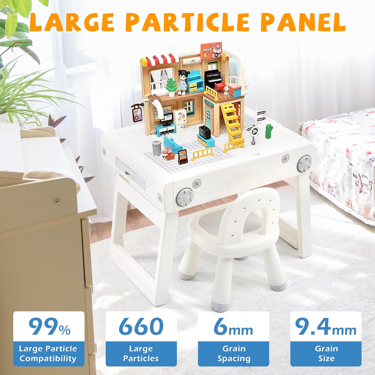 Toddler Table and Chair Set, Foldable Building Block Table for Kids, Double-Sided Drawing & Building Kids Activity Tables, Include 5 Markers & Board Eraser