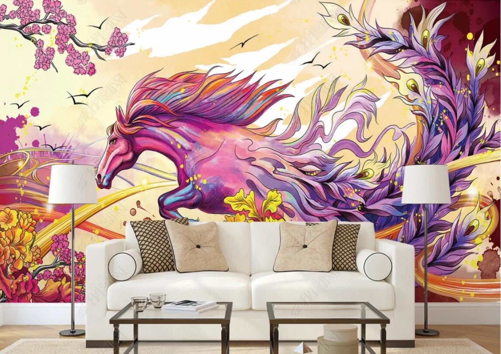 Papier Peint Panoramique Cheval Violet pour Agrandir une Pièce
