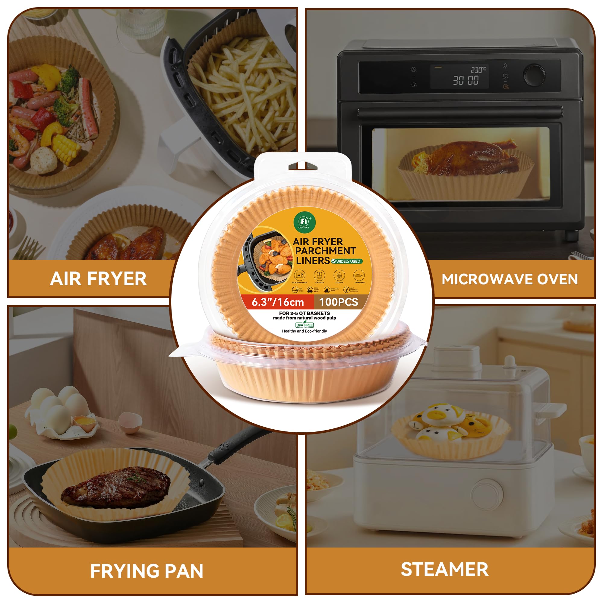100 Stück Heißluftfritteuse Backpapier Rund - 16cm BPA-frei Für Ofen & Mikrowelle