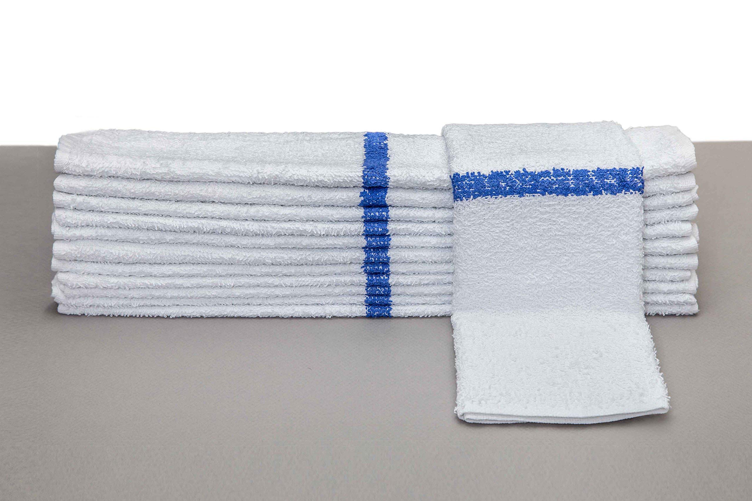 Everydayspecial Multi-purpose A Grade Bar Mop Towel with Stripe 100% Cotton Terry 19" x 17" 77-Gram a piece (24, Blue)