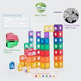 MEGAGONTILES 120PCS Premium MagneticTiles Marble Run, MagnetTiles, STEM AUTHENTICATED, Magnetic Blocks, Magnetic Building Blocks, Magnets for Kids, MagneticTile Toy, Boys Girls Age 3 4 5 6 7 8