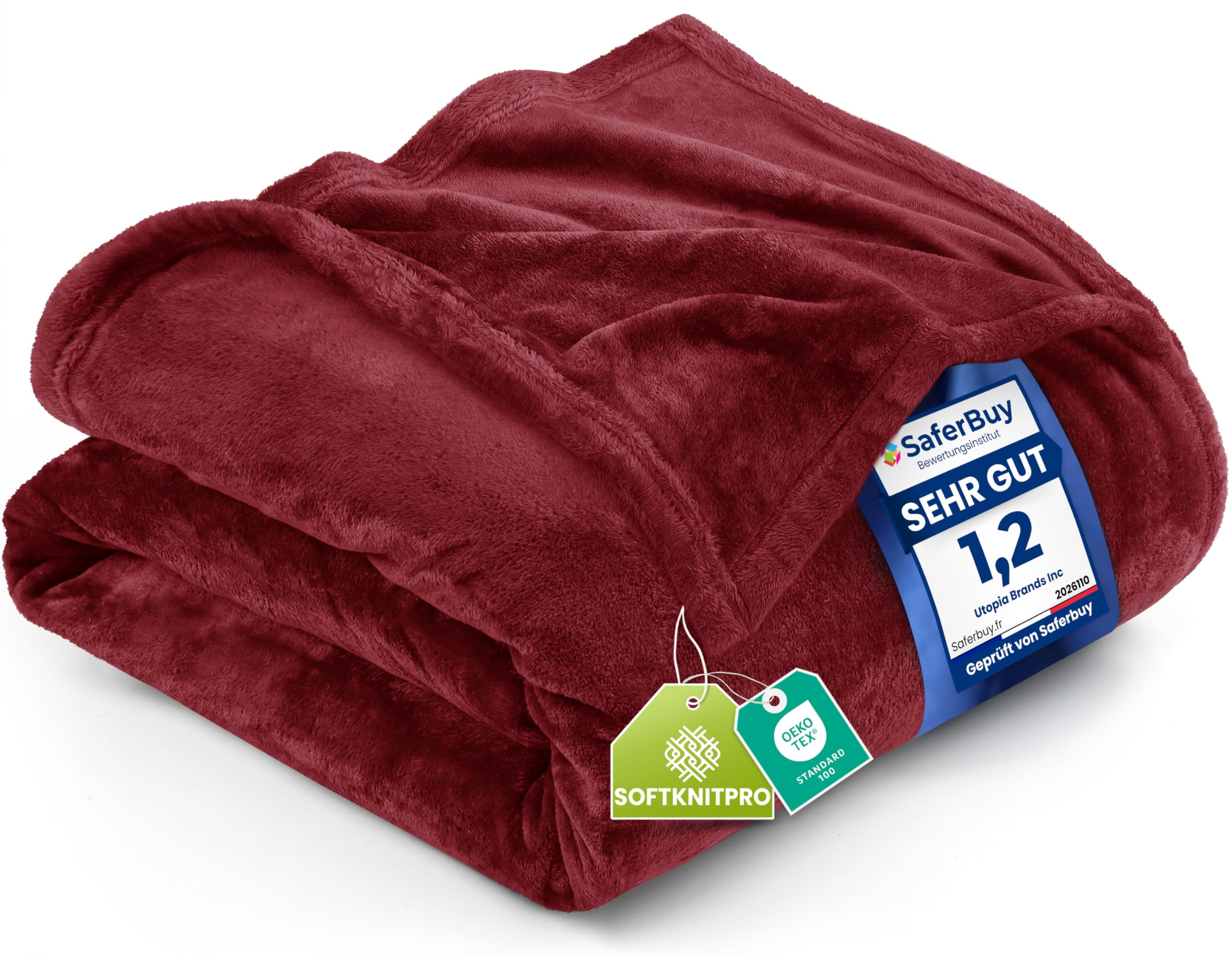 Utopia Bedding Kuscheldecke flauschig Fleecedecke [200x150 cm, Burgund] leichte, Warm Winter Decke, Weich und atmungsaktive Decke für Bett Sofa und Couch