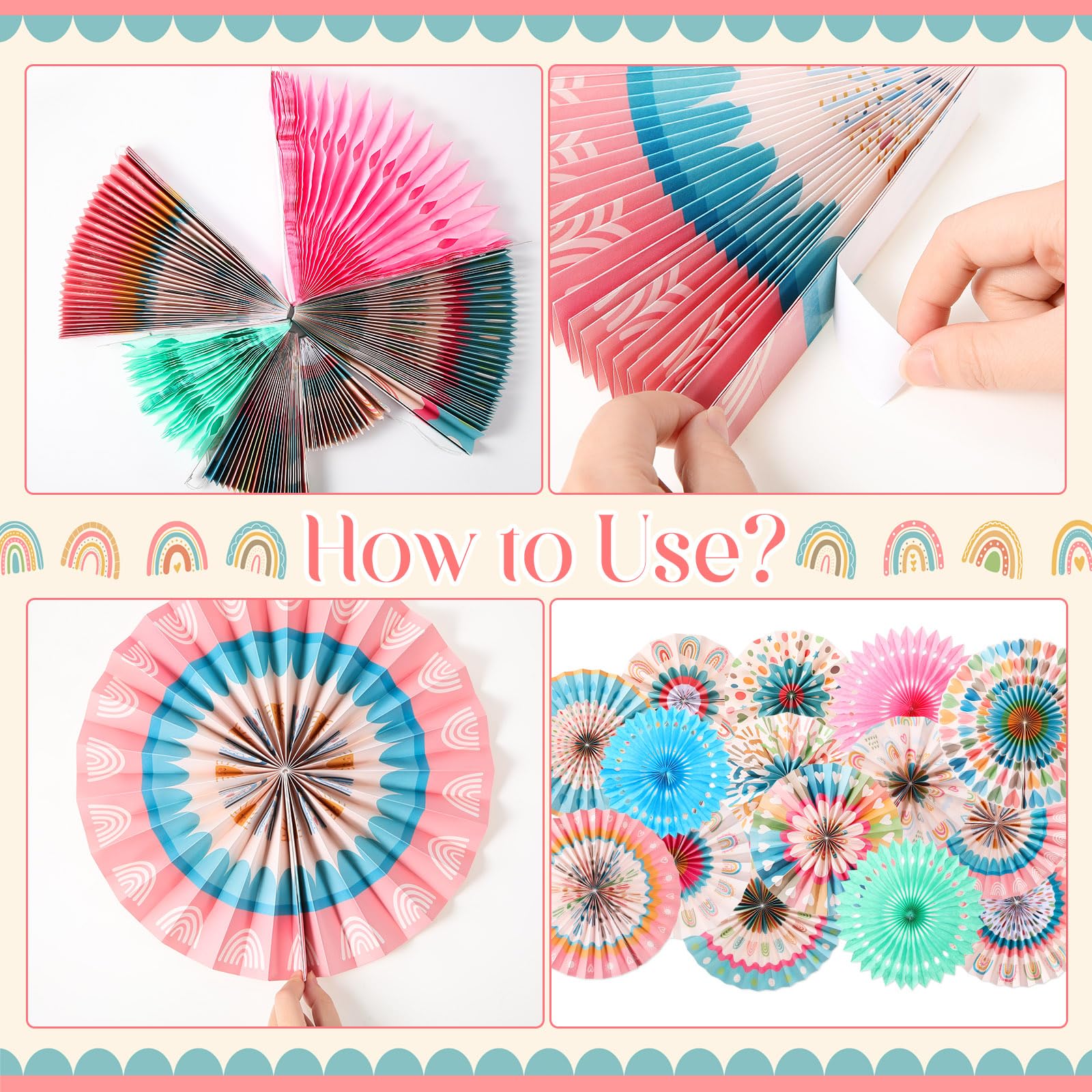 Sintuff Papierfächer Girlanden – 12 Stück, Boho Design, Für Wand & Pinnwand