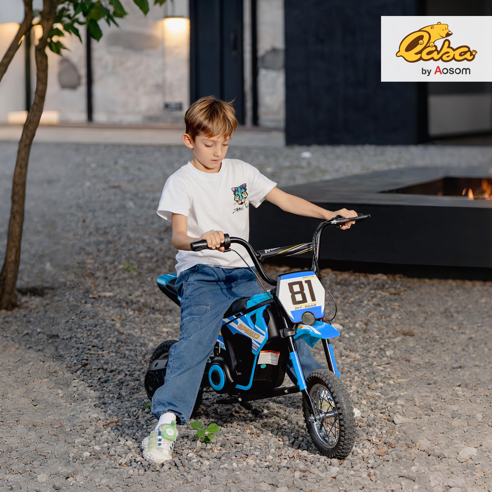 AIYAPLAY Moto Eléctrica para Niños 24V, Moto Eléctrica Infantil con Motor 250W, Velocidad de 6-16km/h, Ruedas de 12'' y Suspensión Trasera, para Niños de 8-12 Años, Azul