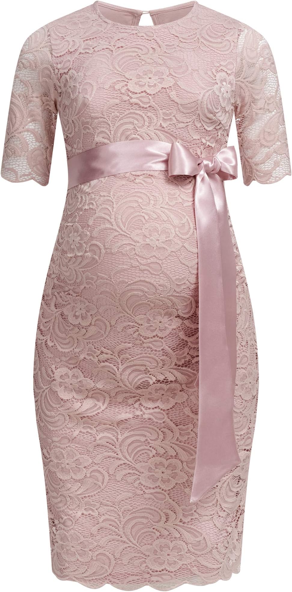 HerzmutterMaternity Lace Dress - Elegant - Pregnancy Dress - for Festive Occasions - Wedding Celebrations - with Lace - Cream-Rose-Champagne-Blue-Red-Black - (6200