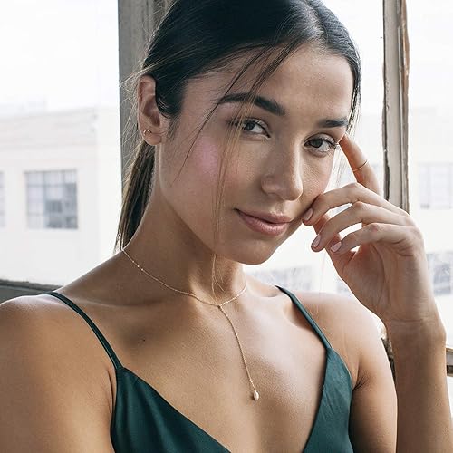 Miniatura 3 de Aobei Pearl Barra de oro de 18 quilates, perla, 3 círculos, 3 semicirculares, collar con colgante de caracola, cadena larga, collar en Y, joyería