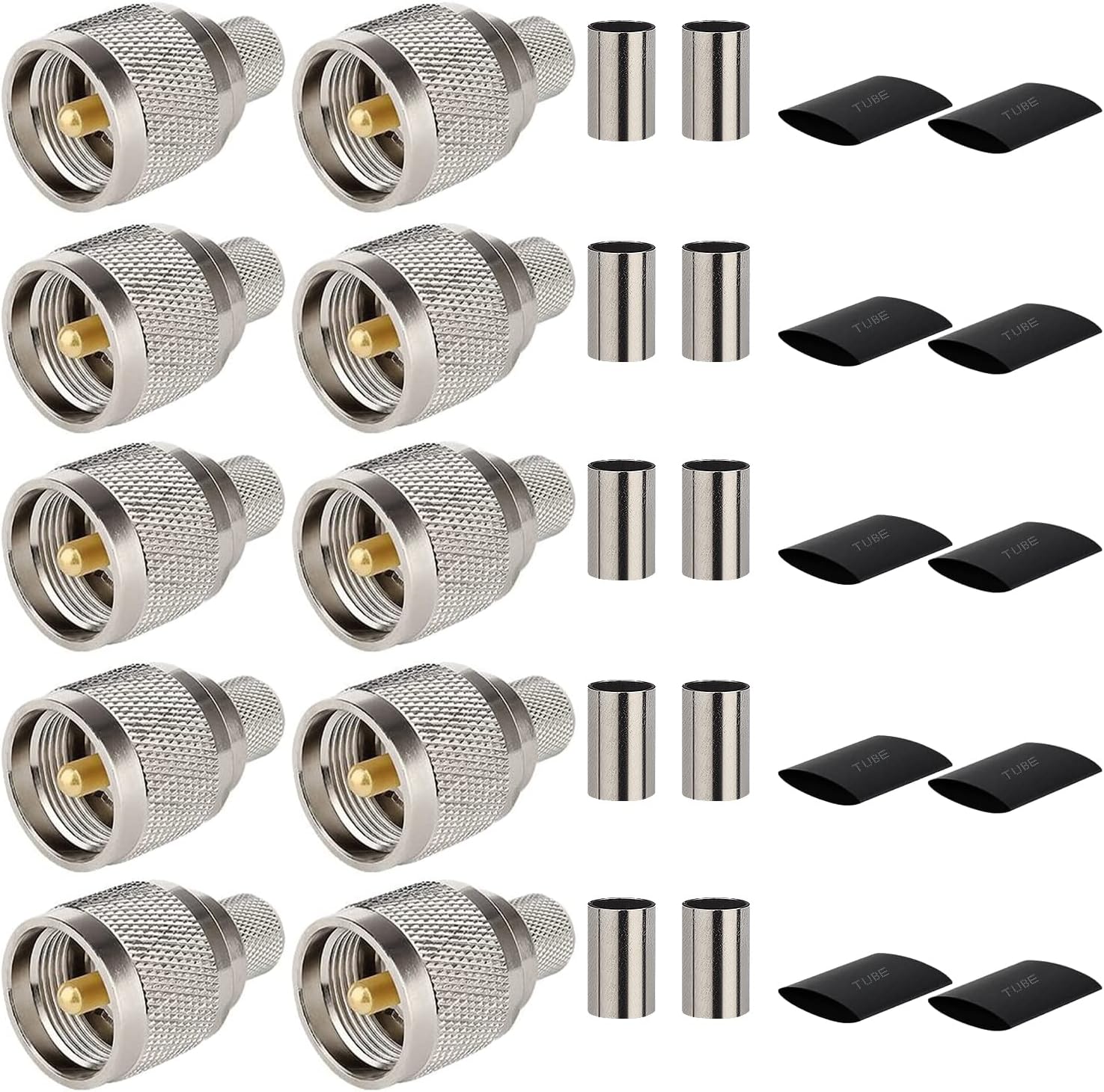 MOOKEERF PL-259 Male Crimp Connector Adapter,UHF SO239 Crimp Coax Connector for LMR400/KMR400/RG8/RG8U/RG213 Coaxial Cable (Pack of 10)