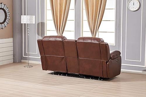 Miniatura 4 de Betsy Furniture Juego de sala de estar de cuero reclinable eléctrico marrón sofá biplaza