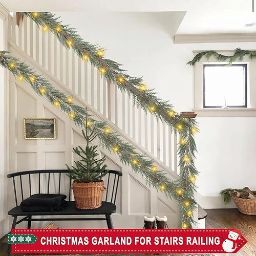 Miniatura 6 de Guirnalda de Navidad de 6 pies con luces, 30 luces cálidas con 8 modos de luz, guirnalda de Navidad preiluminada con piñas, guirnalda iluminada,