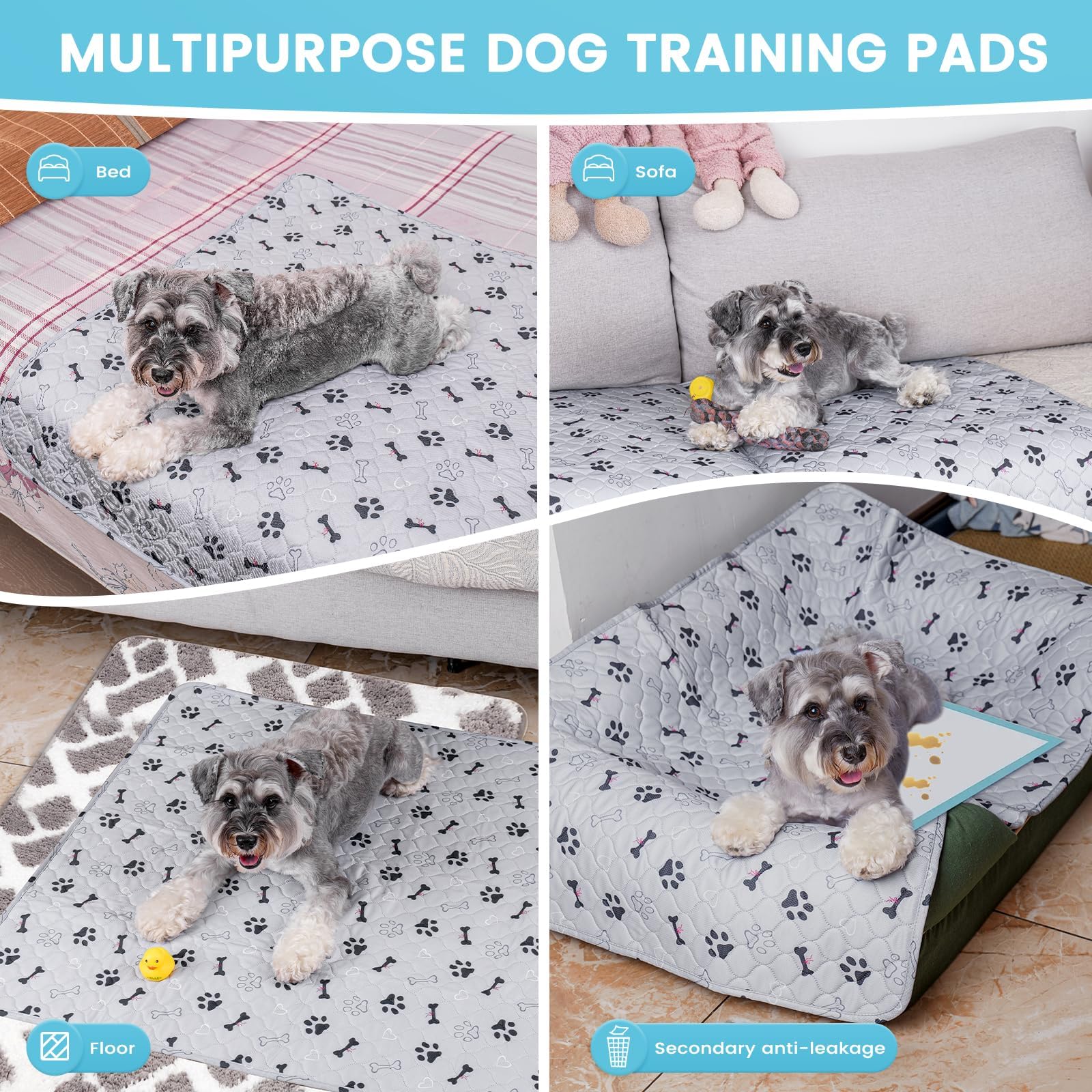 2 Pezzi 60x90cm Traversine Lavabili per Cani, Tappetino per Recinto per Cani da Interno, Riutilizzabili Assorbenti Rapidi Tappetini Igienici per Conigli, Criceto