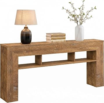 EnHomee 63 Inch Long Console Table for Entryway Sofa Table with Extra Storage Shelves Farmhouse Wood Behind Couch for Hallway, Entrance, Living Room, Foyer, Light Brown