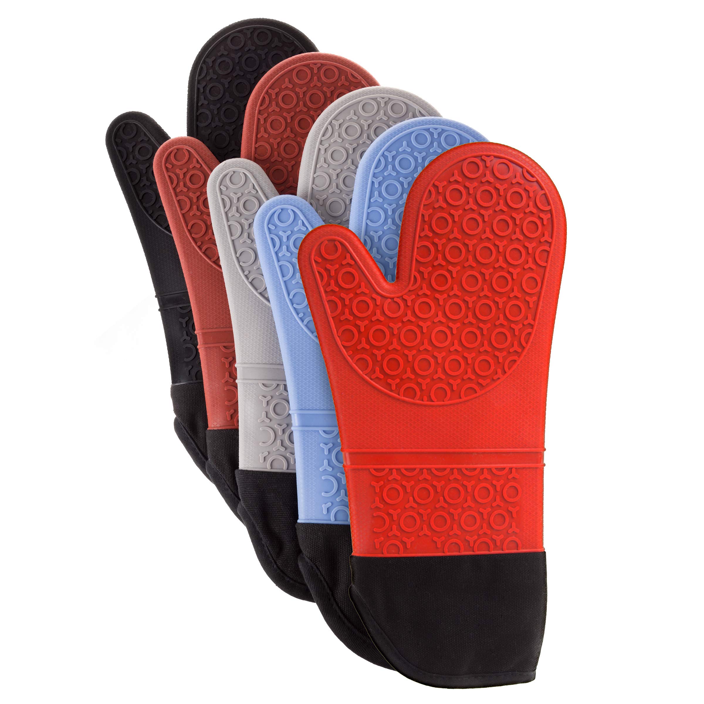 Silicone Oven Mitts - Extra Long Professional Quality Heat Resistant with Quilted Lining and 2-Sided Textured Grip - 1 Pair Gray by Lavish Home