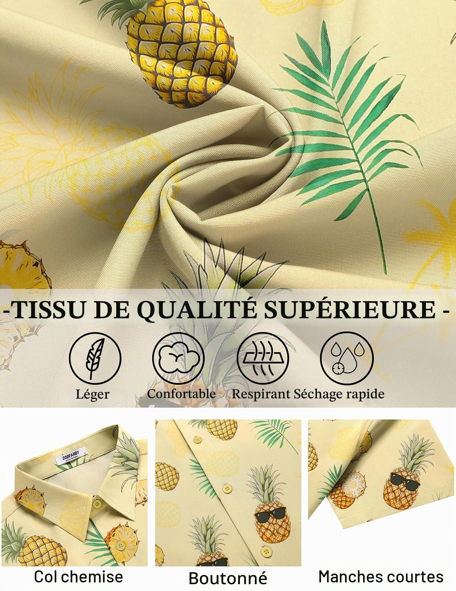 COOFANDY Chemise à Manches Courtes pour Homme Chemise Hawaïenne Chemises D'été Tropicale Légère Vacances Plage Chemises à Fleurs Boutonnée FêTe