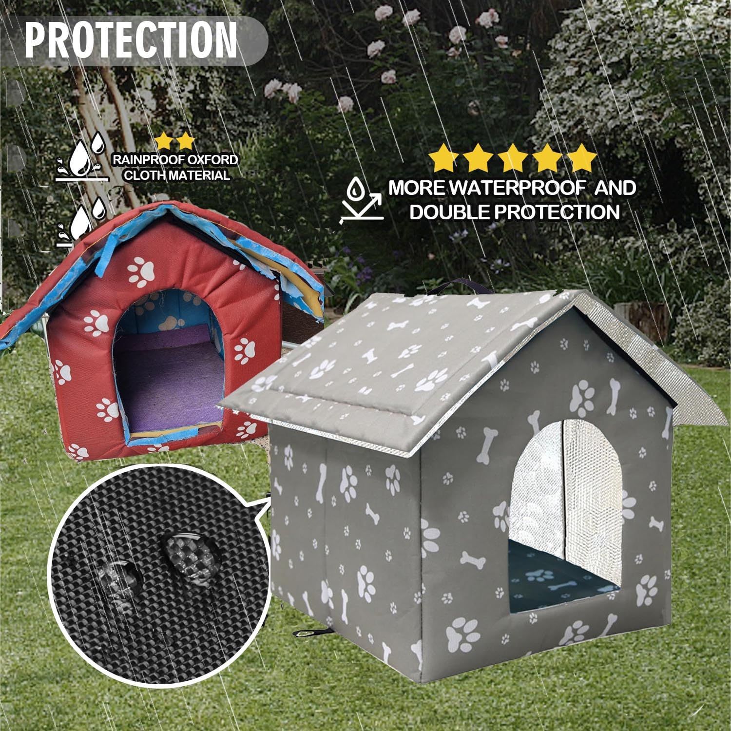 Casetta per Gatti per Esterni, Casetta per Gatti, Impermeabile, Cuccia Gatto Esterno Inverno con Tenda Timovibile