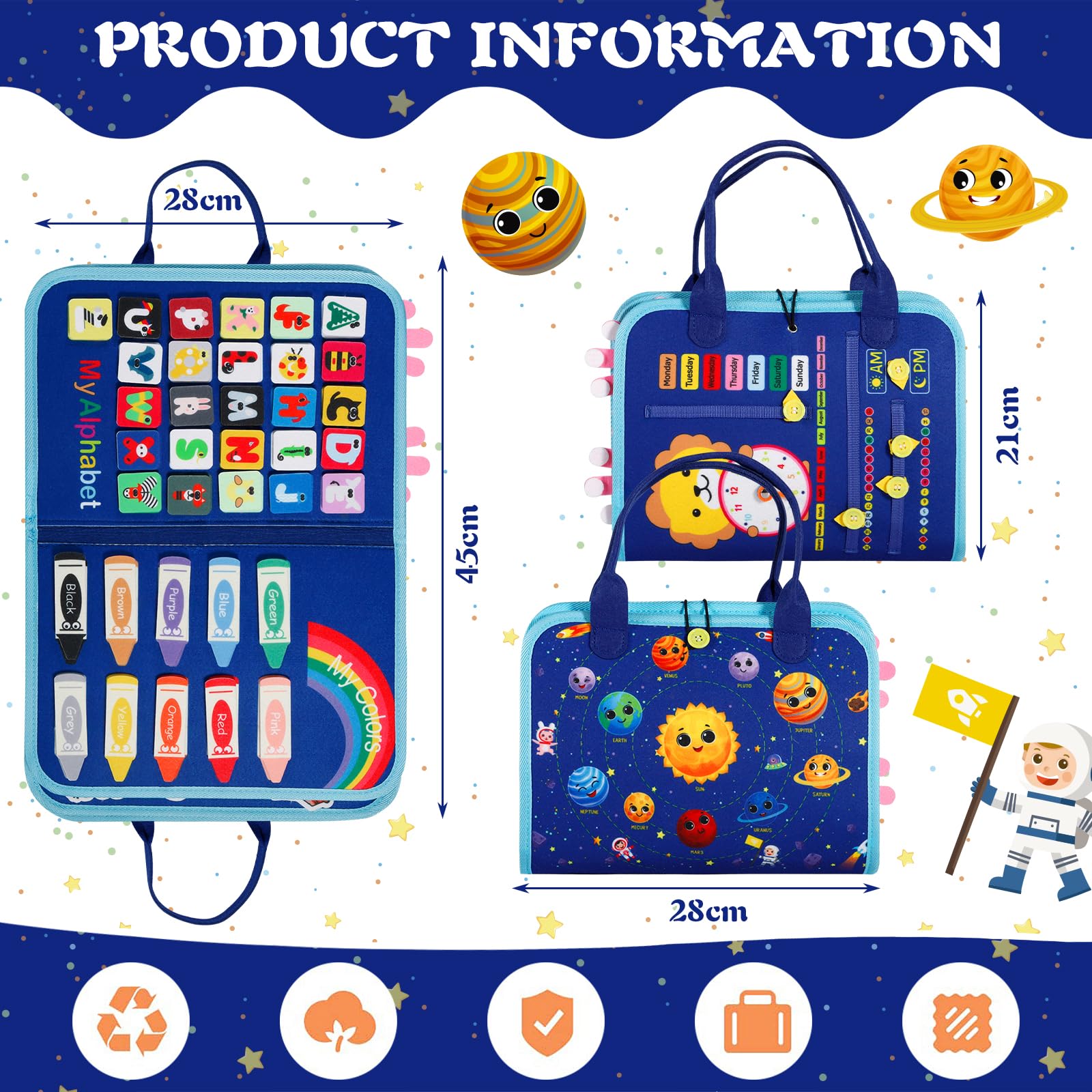 Busy Board para Niños,Juguete Educativo Montessori 9en1,Tablero Sensorial de 5 Capas en Fieltro Suave,Aprendizaje de Habilidades de Vida y Motricidad Fina,Juguete Portátil para Viajes,Regalo 1-5 Años