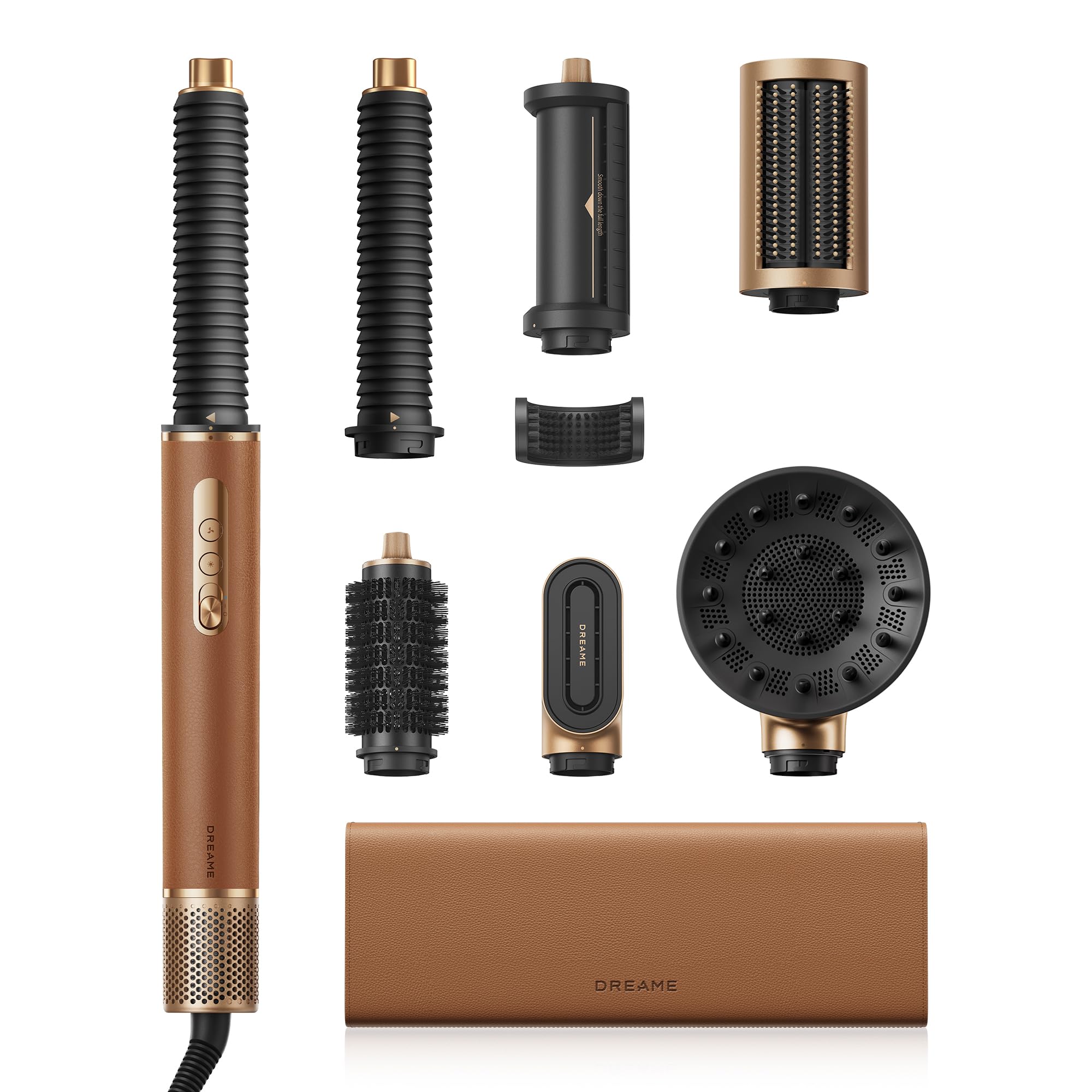 DREAME AirStyle Pro 2 7 in 1, Asciugatura Rapida, 2 Cilindri Arricciacapelli, Capelli Volumizzanti, Riduzione dell'Effetto Crespo, Confezione in Pelle, Styling a Flusso d'Aria, Design Magnetico
