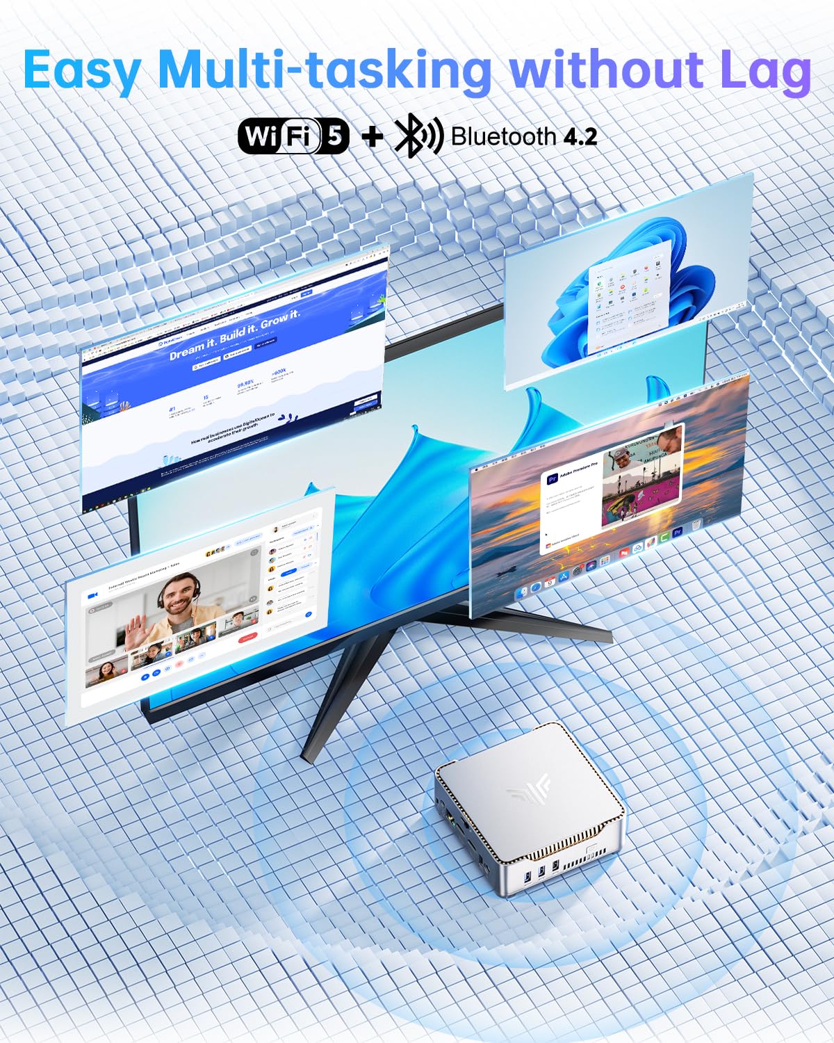 NiPoGi Essenx E2 Mini PC W-11 Pro, Alder Lake-N97 (Defeat N100,fino a 3,6 GHz), 8GB DDR4 256GB M.2 SSD Mini Computer Desktop 4K@60Hz Dual Display, HDMI 2.0, DP, Dual WiFi,Micro PC per scuola, Ufficio