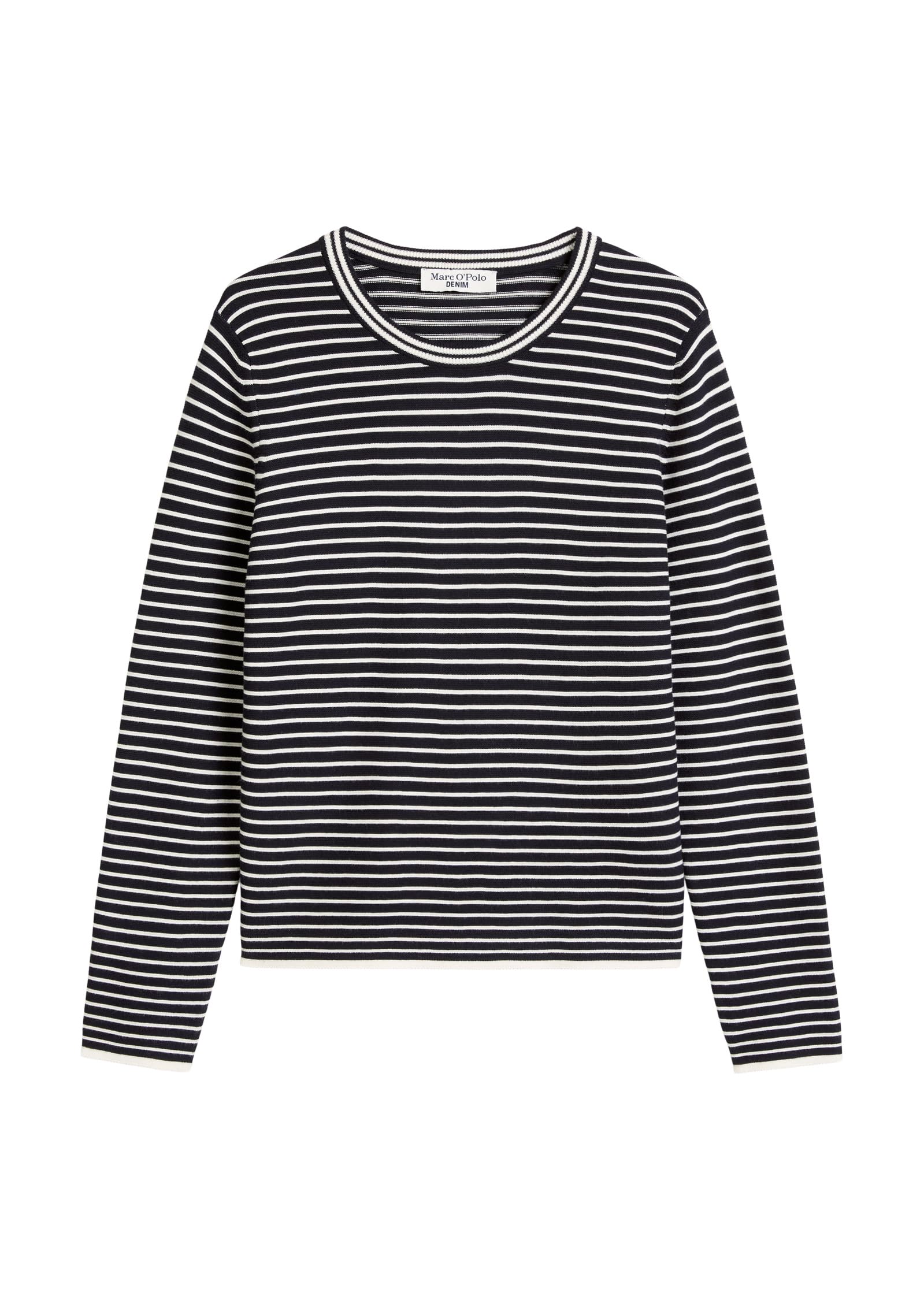 Marc OߴPolo Denim Damen Pullover mit Rundhalsausschnitt gestreift, Blau (Dark Blue Multi 01), XS