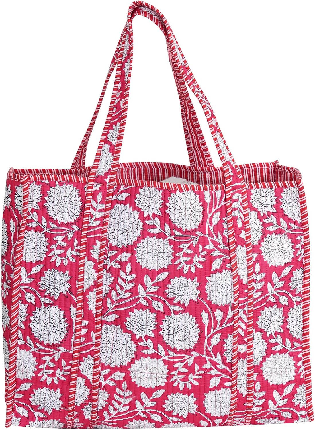 Cotton Tiger Block Print Tote Bag, Indian Handmade Shopping Shoulder Bag, Unisex Market Daily Use