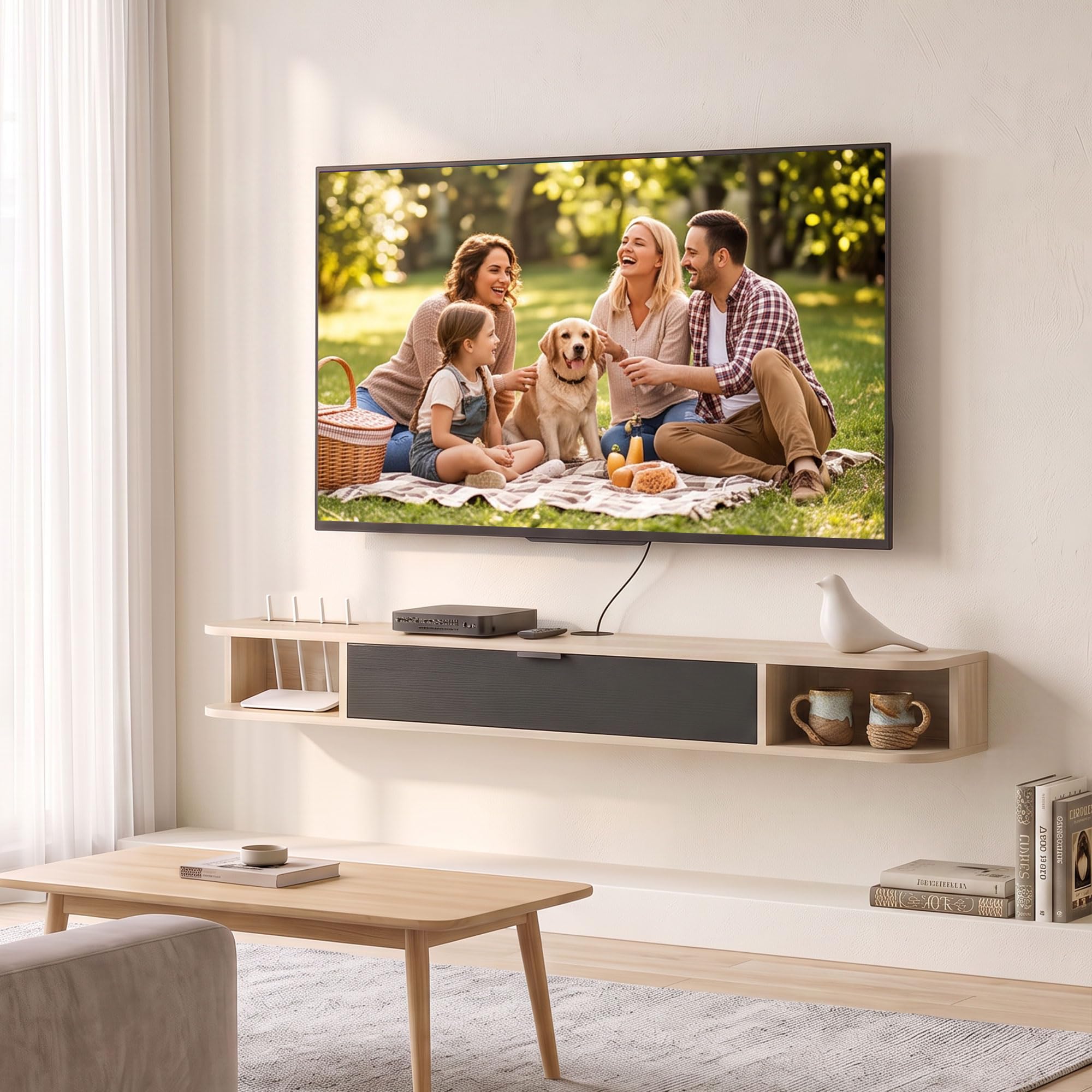 HOMCOM Ścienny mebel TV 140cm do TV 60", Naturalne drewno & Czarny