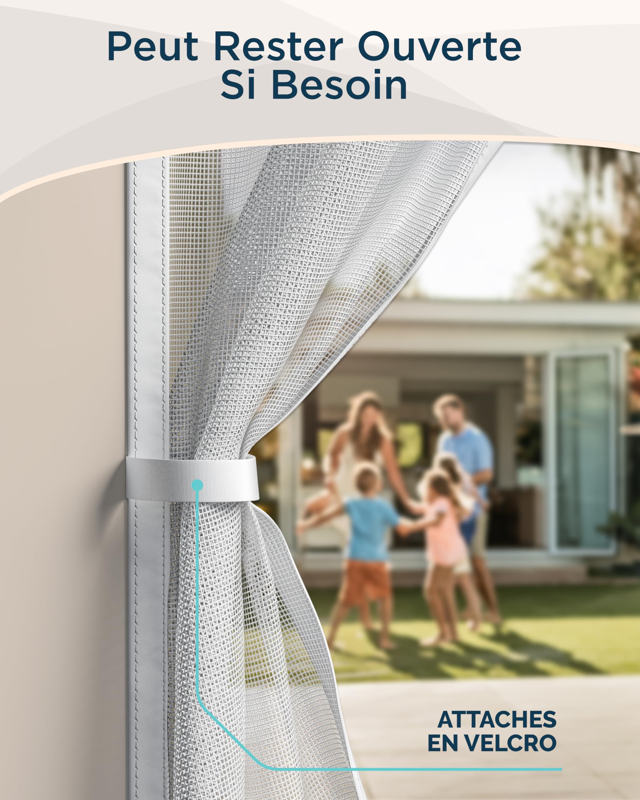 ARCOL Moustiquaire Porte Magnétique 140x220 cm en Fibre de Verre – Stop Moustiques en 3 min, Maille Ultra-Fine, Fermeture Auto Aimants & Lest, Bande Auto-Agrippante Large (Blanc)