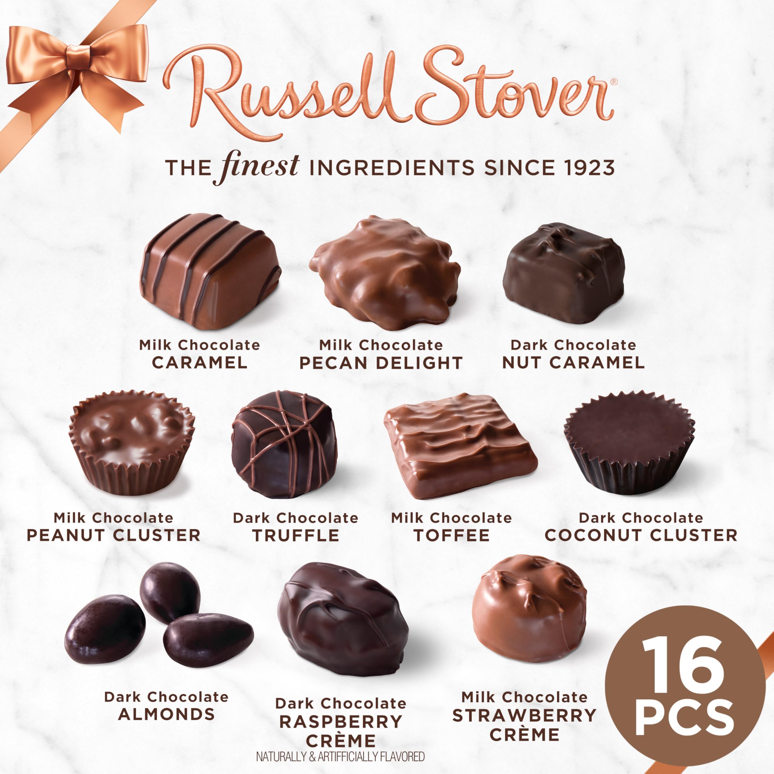 Russell Stover, Assorted Milk and Dark Chocolates, Chocolate Gift Box, 9.4 Ounce (17 Pieces)