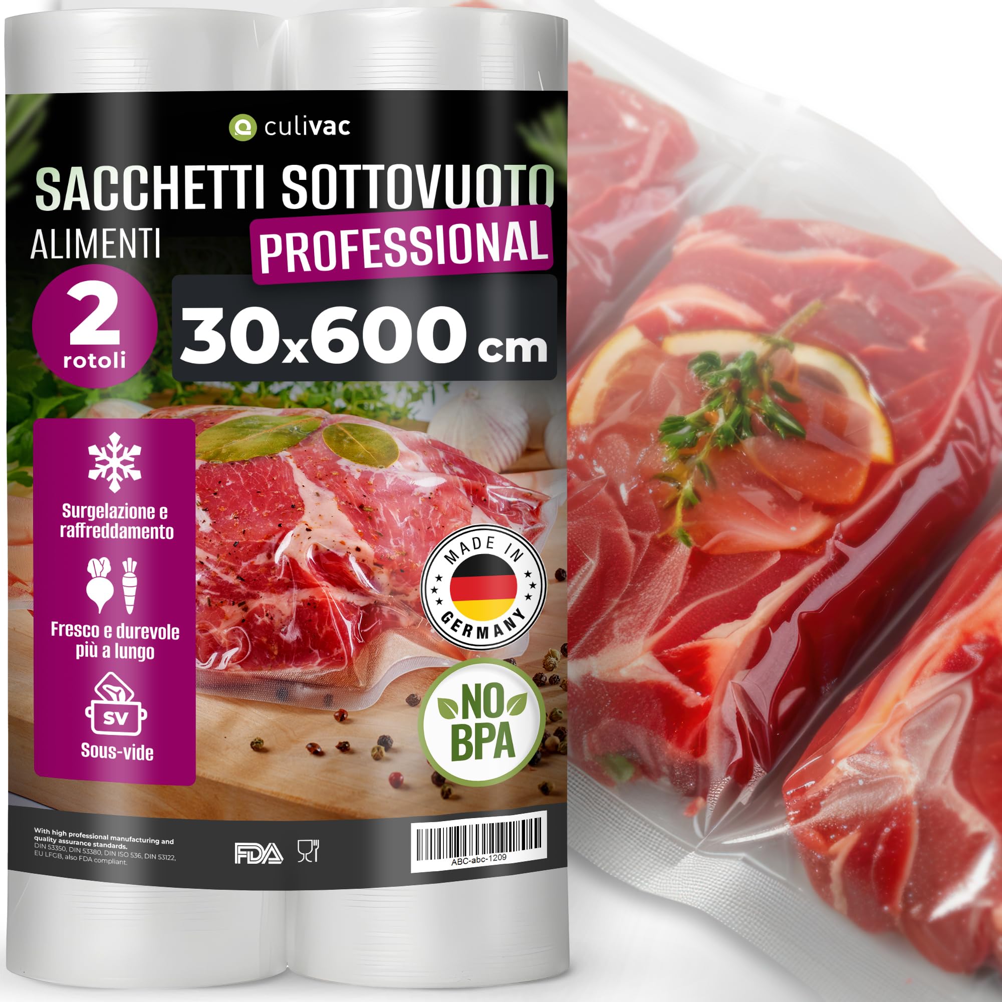rotolo sottovuoto alimenti - Senza BPA (PACK 4, 18cm x 600cm